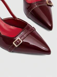 CUCCOO BIZCHIC Elegant Pointed Toe High Heel Plain Color Pumps For Christmas Valentine's Day - Burgundy - View 3