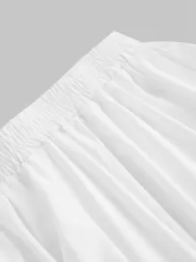 SHEIN MOD 女士白色荷叶边下摆半身裙，复古黑色分层 A 字裙