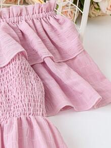 SHEIN LUNE Women's Elegant Ruffle Off Shoulder A-Line Solid Color Pleated Fabric Plus Size Dress
