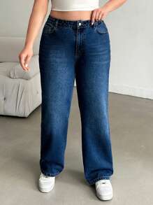 RueChic HIGH WAIST STRAIGHT JEAN STYLE CASUAL - Medium Wash - View 1