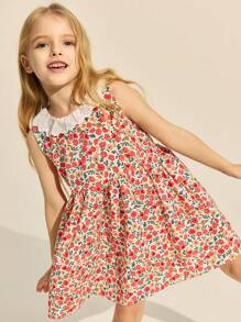 SHEIN Young Girls' Elegant Ditsy Floral Print Woven Ruffle Collar Dress, Spring/Summer - Multicolor - View 5