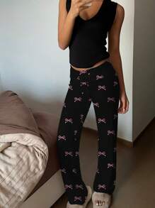 SHEIN EZwear Women's Butterfly Print Low-Rise Drawstring Waist Yoga Lounge Pants Fall Clothes Winter Clothes - Black - View 6