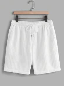 Manfinity VCAY 男士针织休闲宽松纯色松紧腰直筒短裤 - 白色 - 查看 1