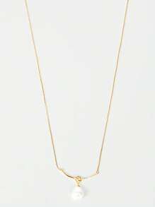 1件优雅精致的仿珍珠绳项链，末端饰有月亮吊坠，锁骨链，圣诞节冬季礼物 - 金黃色 - 查看 6