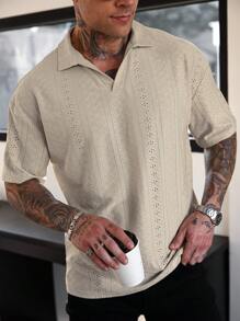 Manfinity Homme Áo thun polo nam tay ngắn vải họa tiết thường ngày đi làm - Màu be - Xem 5