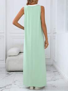 SHEIN LUNE Women Casual Sleeveless 2 In 1 Dress - Green - View 2