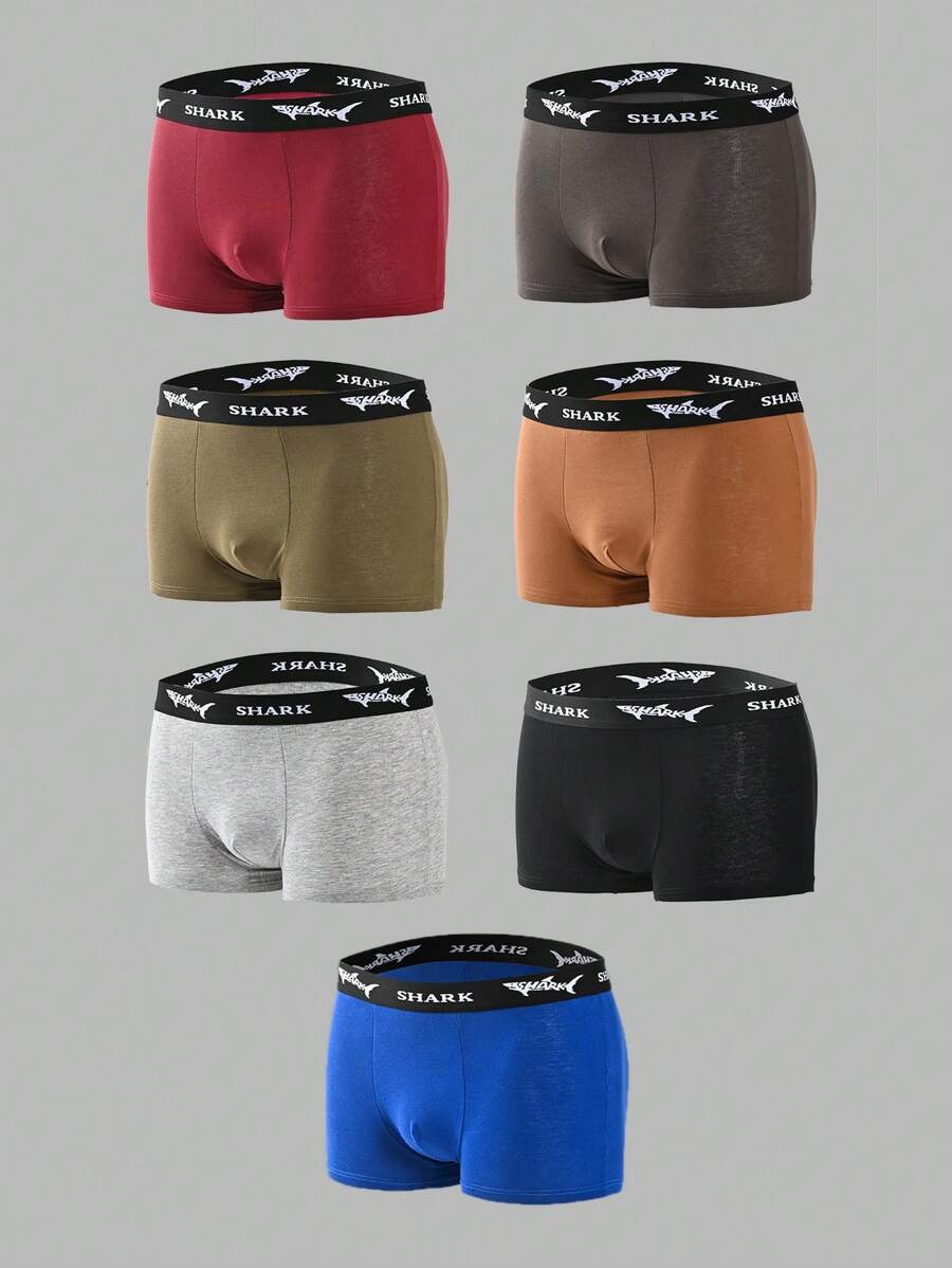 7pcs Teens Boys Simple English Letter Print Comfortable Boxer Briefs