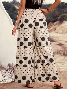 LanaWest Women's Apricot Polka Dot Print Palazzo Pants, Country Music Festival Style