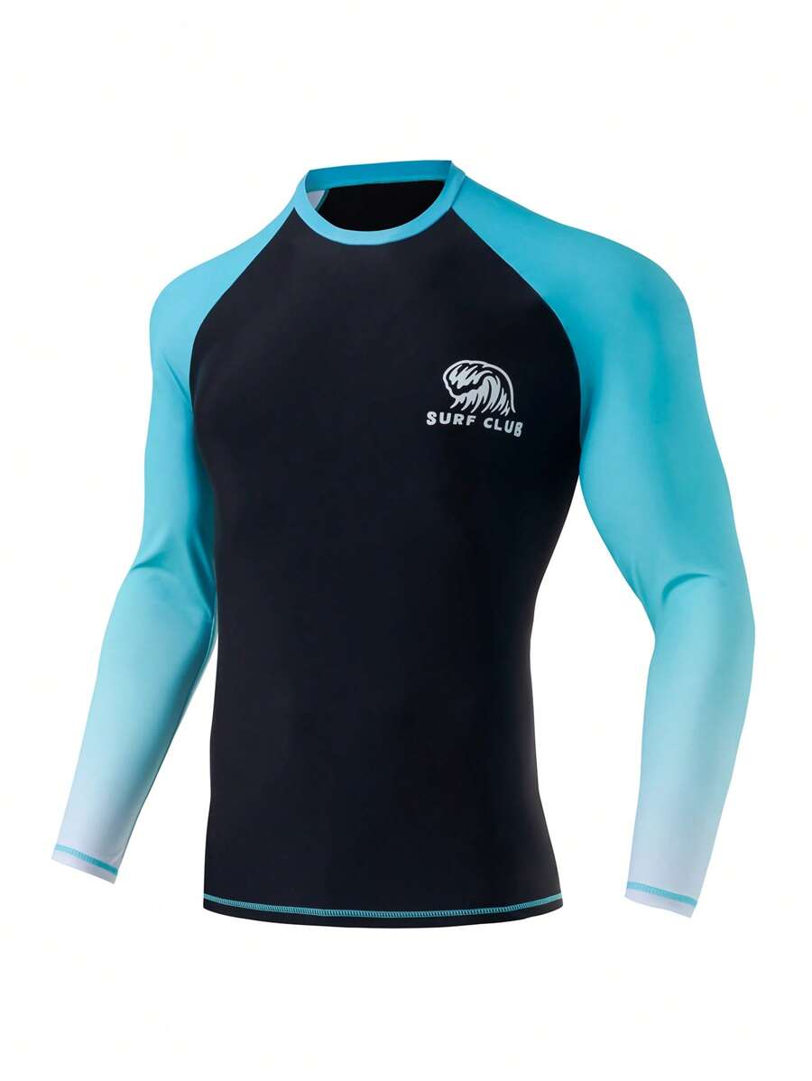 Manfinity Swimmode Men's Letter Print Color Block Raglan Long Sleeve Surfing T-Shirt Man Swim Trunks - Multicolor - View 1