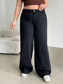 RueChic WOMEN PLUS SIZE HIGH WAIST RISE WIDELEG CUT BLACK WASH