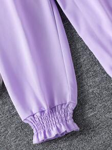 SHEIN 年轻女孩纯色弹性腰部连体裤 - 紫色 - 查看 5