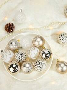 SHEIN 16 piezas de adornos de bola de color dorado champán y blanco, decoración colgante para el árbol, decoración para el hogar y fiestas, San Valentín, boda de San Valentín, cumpleaños