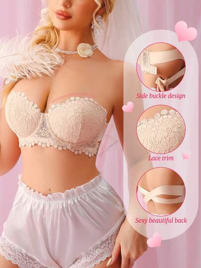 Sujetador de encaje para bodas sin tirantes, antideslizante, que no se cae, antidestellos, invisible y sin espalda. Levanta y realza pechos pequeños. Con diseño de espalda cruzada. Viene con tirantes regulares e invisibles.