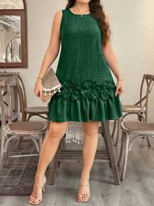 EMERY ROSE Vestido recto con vuelo y flores 3D sin mangas para tallas grandes - Verde - Ver 4