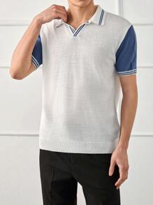 RueChic Camisa polo de manga corta regular de bloque de color para hombres