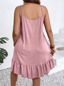 EMERY ROSE Plus Size Women Solid Ruffles Hem Casual Sleeveless Dress