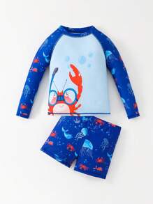 Young Boy Printed Sporty Swimsuit Set - Multicolor - View 6