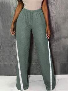 INAWLY Women's Casual Minimalist Color Block Patchwork Long Pants Fall Cloth For Women - Green - View 1
