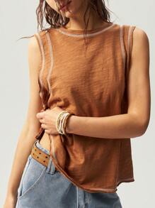 Bohemela Boho Plain Knit Loose Washing Women Tank Top