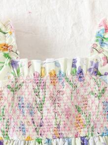 Baby Girls' Rabbit & Floral Print Ruffle Trim Cami Sundress, Soft Comfy Casual Vacation Style For Spring/Summer, Easter