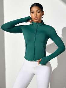 Lifespree Damen unifarbene Lässig Fitness Sport Jacke mit Reißverschluss Kragen und Langarm