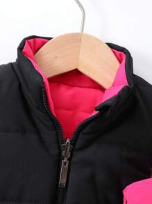 SHEIN Playful Pals 可双面穿的女婴拼色衬垫外套背心 - 彩色 - 查看 6