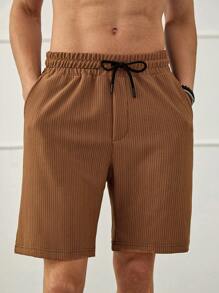 RueChic Men Stripe Printed Summer Fashion Regular Short - Camel - View 4