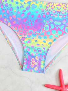 SHEIN Tween Girl Ombre Leopard Print Swimwear Set Summer Pink Swim Bohemian Summer Holiday Cute - Multicolor - View 5