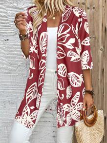 EMERY ROSE Women's Casual Loose Leaf Graphic 3/4 Sleeve Blouse, Suitable For Daily Wear In Summer - Redwood - View 6