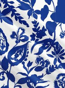 SHEIN MOD Casual Vintage Blue Ceramic Printed All-Over Pattern Elastic Waist Flowy Maxi Slip Dress Summer Dresses For Women Easter Dress Women Boho Suitable For Going Out Chic Dress - Multicolor - View 4