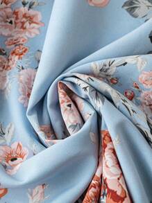 SHEIN Clasi Court Retro  Plus Size Women Floral Print Long Sleeve Dress Maxi Women Outfit - Baby Blue - View 5