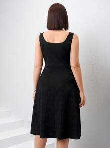 Chikora Plus Size Square Neck A-Line Jacquard Knit Elegant Dress Women Elegant Dresses Spring/Summer Outfits For Women Rave Outfits Festival Easter Women Outfit Easter Women Outfit - Black - View 2