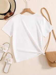 Tween Girl Casual Lemon Letter Print Short Sleeve T-Shirt Style Hit  Summer Tops - White - View 2