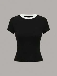 Chiquease 3pcs/Pack Women's Round Neck Short Sleeve T-Shirts, Black, Blue, Camouflage - Multicolor - View 4