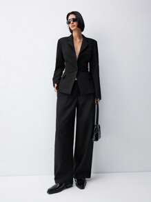 LYSMO 2025 New Arrival Spring/Summer Funnel Waist Fitted Suit - Black - View 1