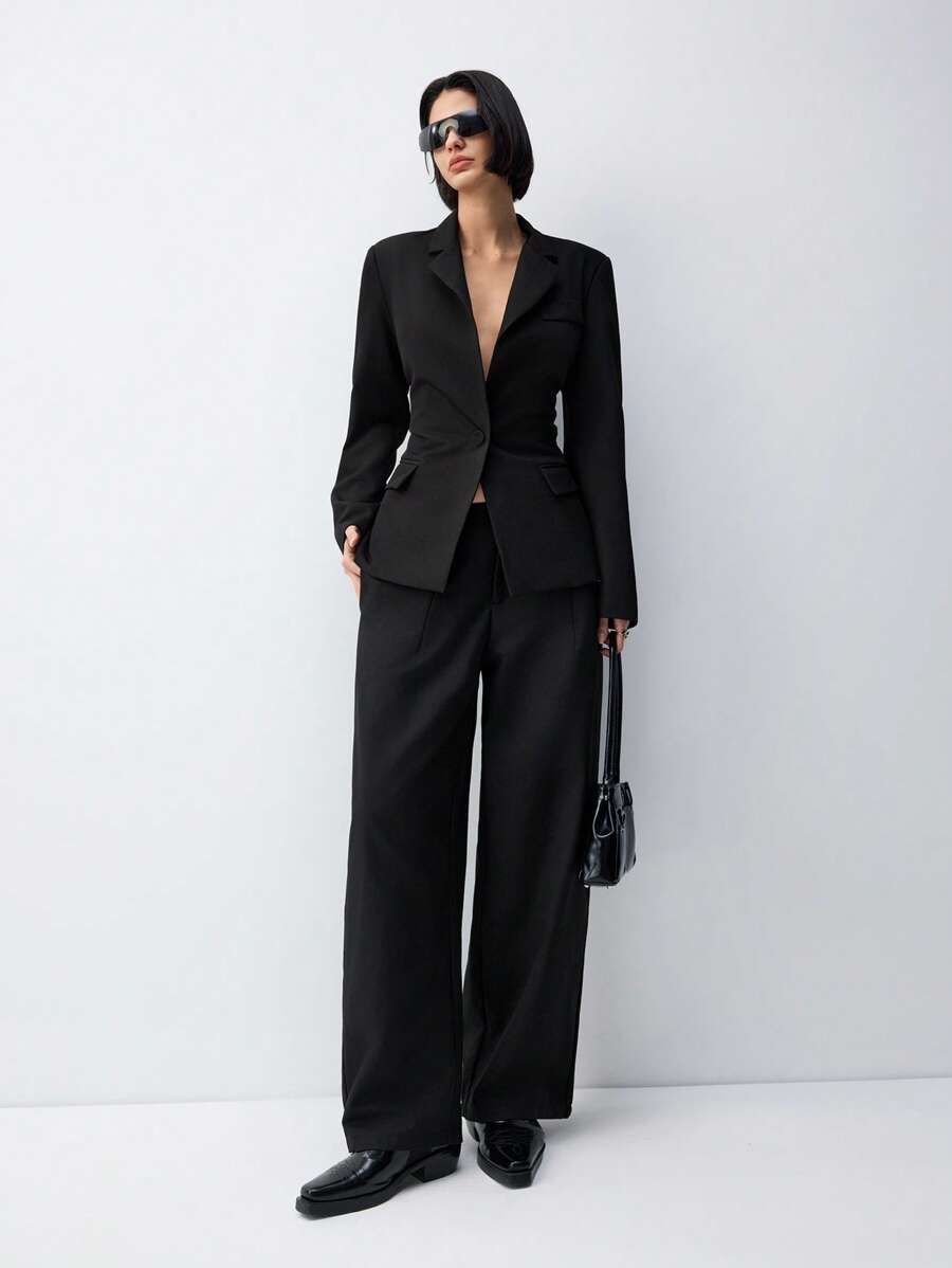 LYSMO 2025 New Arrival Spring/Summer Funnel Waist Fitted Suit - Black - View 1