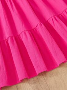 SHEIN Girls' Summer V-Neck Ruffled Short Sleeve Solid Casual Dress,Holiday,Summer,Travel - Hot Pink - View 7