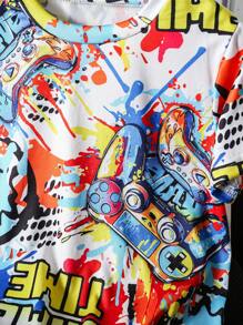 Cartoon Letter Print Round Neck Short Sleeve T-Shirt - White - View 6