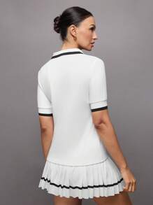 Activina 女士撞色边饰字母刺绣短袖运动 Polo 衫