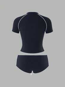 SHEIN ICON Letter Print Short Sleeve T-Shirt And Low-Waisted Shorts Set