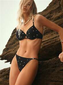 Swim Chiccia Women's Vacation Beach Beaded Decorated Bikini Set