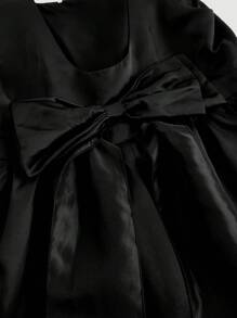 SHEIN MOD Vestido negro elegante de talla grande con lazo y espalda descubierta, vestido formal, vestido de playa para mujer, vestido de fiesta para mujer, vestido de Nochevieja, vestido de vacaciones - Negro - Ver 3