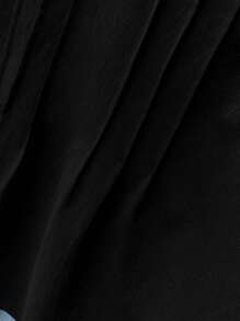 SHEIN LUNE Women's Elegant Commuter Casual Minimalist Versatile Bestselling V Neck Textured Short Sleeve Shirt, Black, Plus Size, Suitable For Spring, Summer, Autumn - Black - View 5