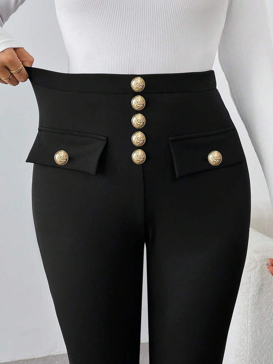 EMERY ROSE Women Casual Solid Color Slim Fit Pants, Autumn/Winter Fall Cloth For Women - Black - View 1