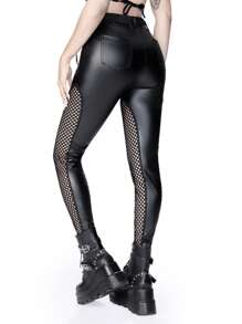 ROMWE Grunge Punk 女式朋克风格铆钉腰带针织裤 - 黑色 - 查看 3