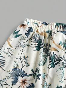 SHEIN SLAYR KIDS 2pcs Tween Girls Casual Floral Print Crew Neck Sleeveless Shirt And Shorts Set - Green - View 3