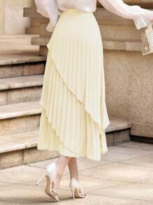 DAZY Plain Color Ruffled Hem Skirt For Office Wear
