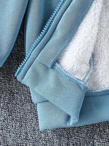 SHEIN 4-7 岁男孩保暖内衬运动套装，舒适时尚的休闲运动服，适合节日、生日、派对、日常穿着、秋季、春季、冬季、家居服，包含长袖夹克和裤子套装 男童运动服男童慢跑套装男童慢跑套装男童运动服男童运动服 - 水鴨藍 - 查看 8