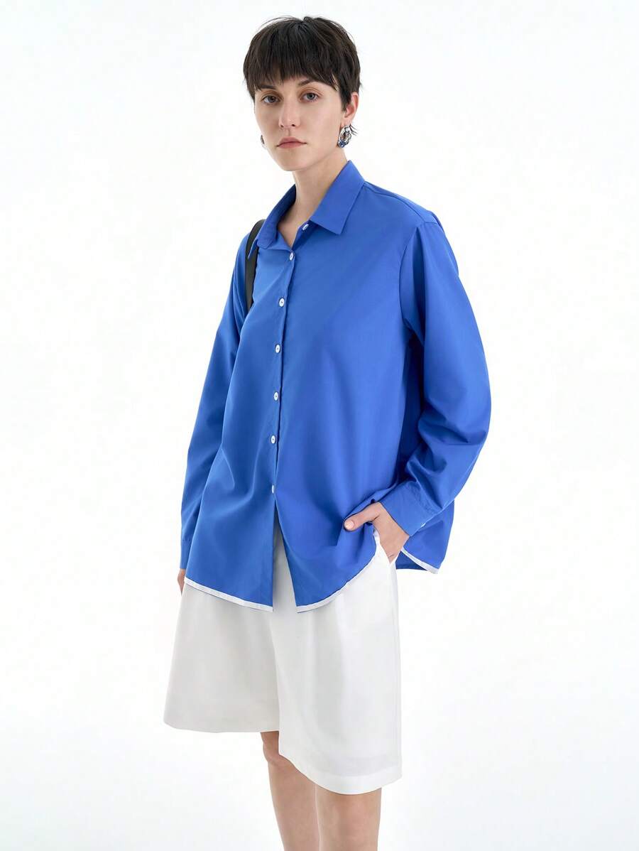 SHEIN Clasi Women's New Casual Loose High-Quality Long Sleeve Shirt Fall Cloth For Women - Blue - View 1