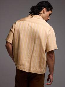 Musero Camisa de manga corta con botones, cuello de solapa y rayas de contraste, de corte holgado, esencial para primavera y verano - Multicolor - Ver 4